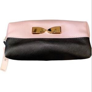 Victoria’s Secret Pink & Black Cosmetic Bag – Vegan Leather with Gold Bow!
